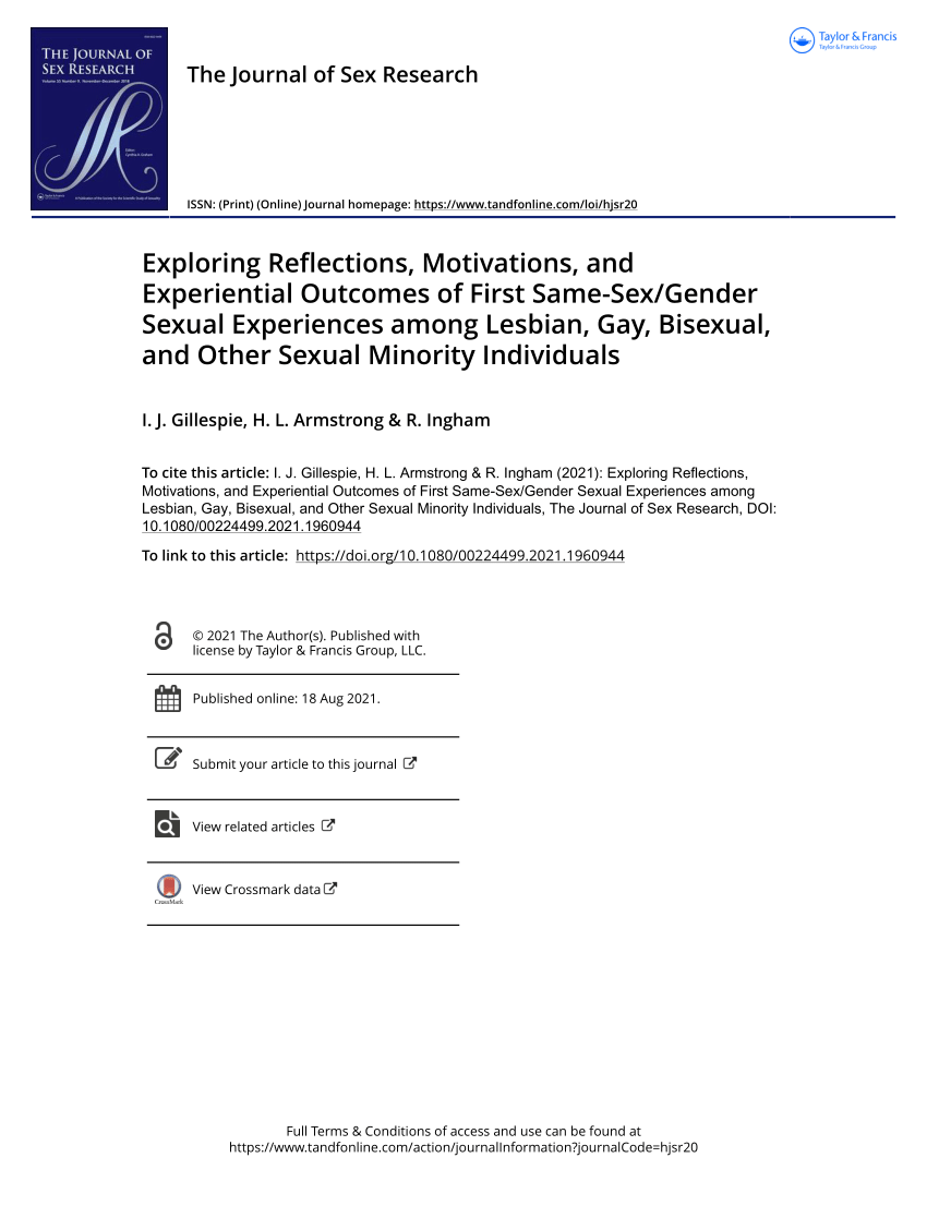 PDF) Exploring Reflections, Motivations, and Experiential Outcomes of First  Same-Sex/Gender Sexual Experiences among Lesbian, Gay, Bisexual, and Other  Sexual Minority Individuals