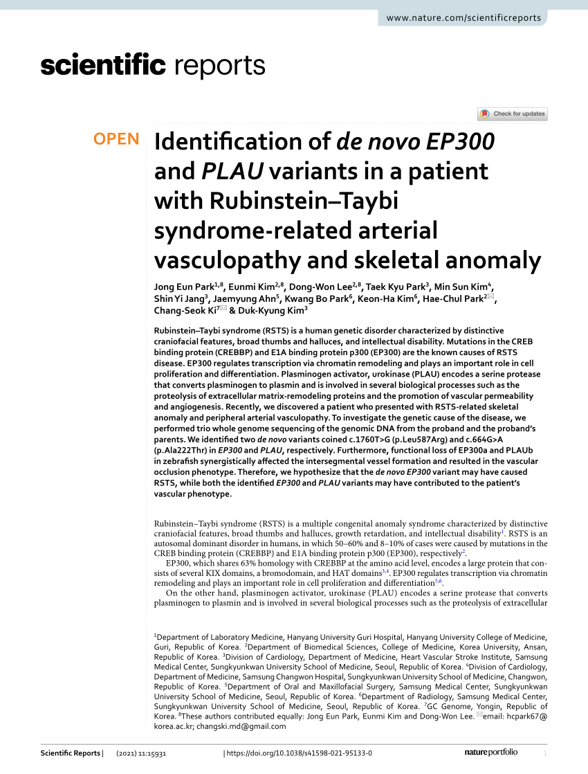 (PDF) Identification of de novo EP300 and PLAU variants in a