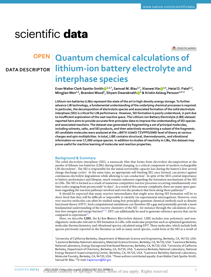 PDF) Quantum chemical calculations of lithium-ion battery electrolyte and  interphase species