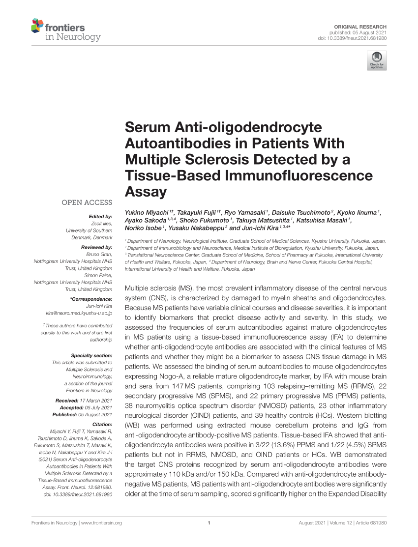 Multiple sclerosis: Serum anti-CNS autoantibodies - John W Prineas