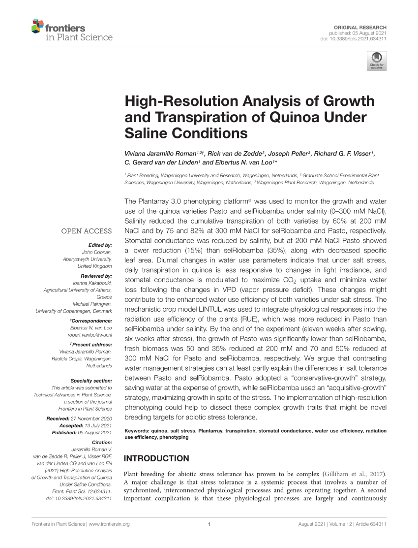 PDF) High-Resolution Analysis of Growth and Transpiration of Quinoa Under  Saline Conditions