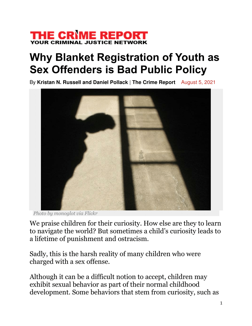 PDF) Why Blanket Registration of Youth as Sex Offenders is Bad Public Policy