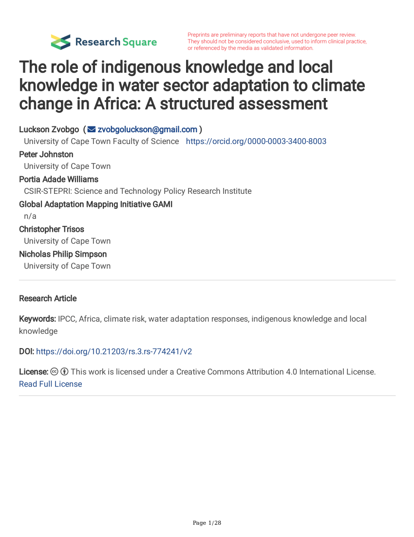 Indigenous knowledge for climate change assessment and adaptation