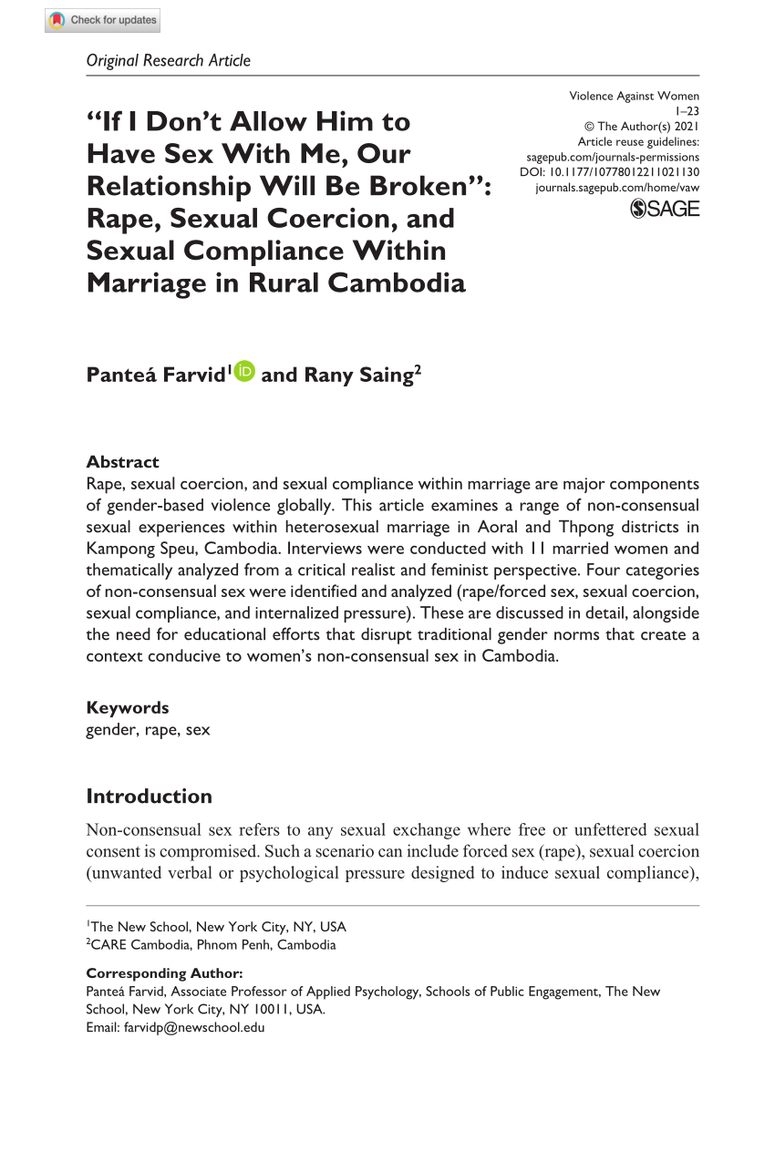 PDF) “If I Dont Allow Him to Have Sex With Me, Our Relationship Will Be Broken” Rape, Sexual Coercion, and Sexual Compliance Within Marriage in Rural Cambodia picture