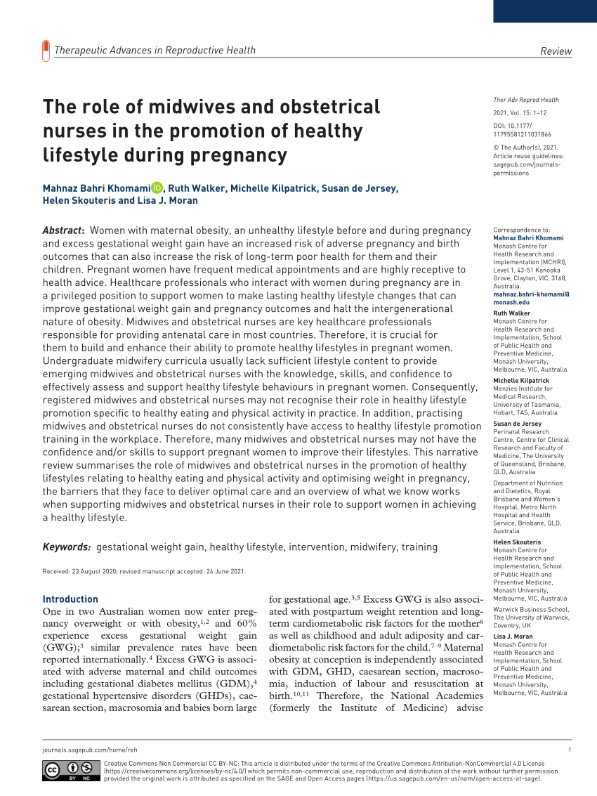 PDF) The role of midwives and obstetrical nurses in the promotion of healthy lifestyle during pregnancy