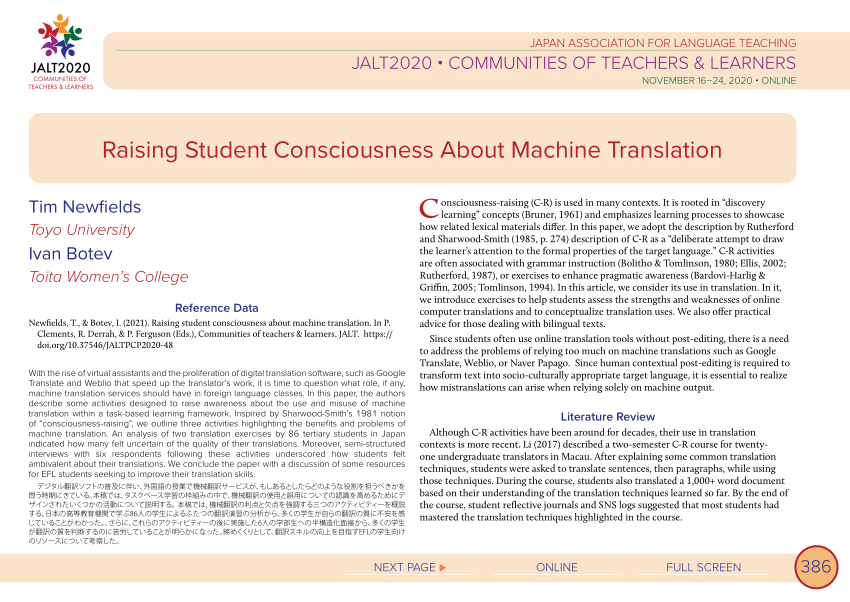 Pdf Raising Student Consciousness About Machine Translation
