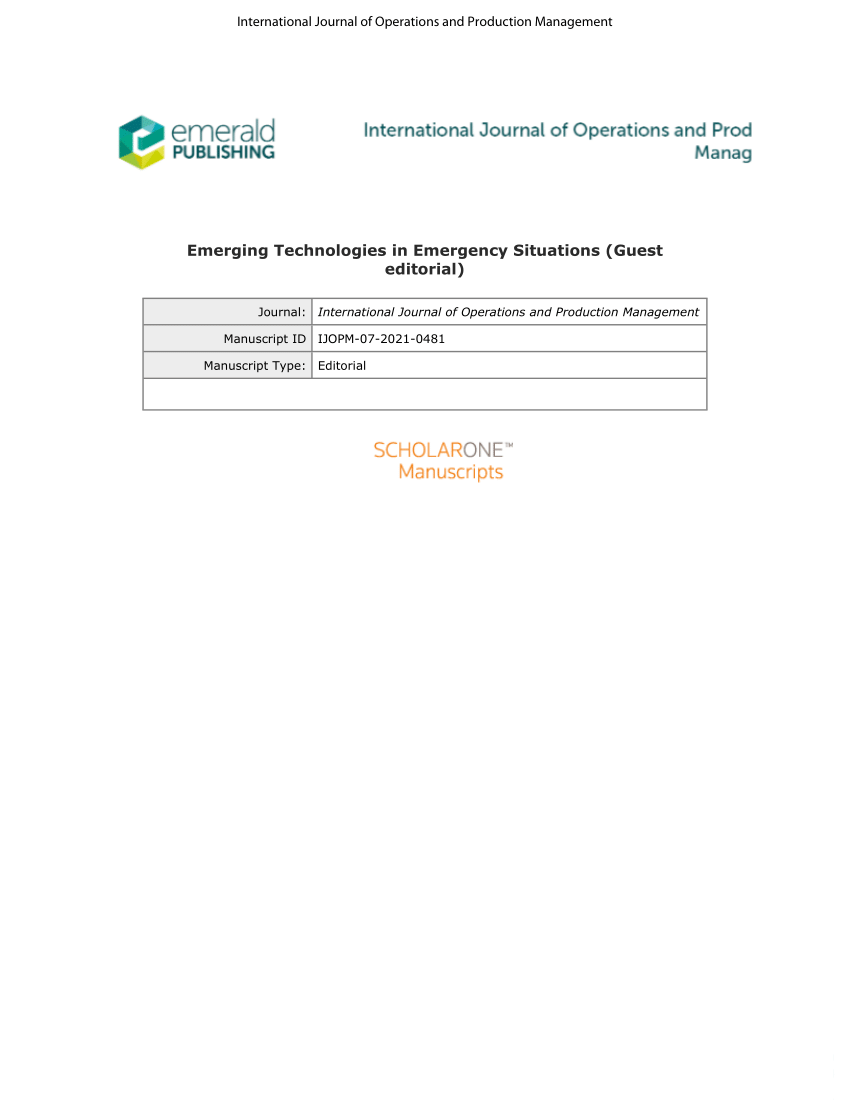 PDF) Emerging Technologies in Emergency Situations (Guest Editorial)