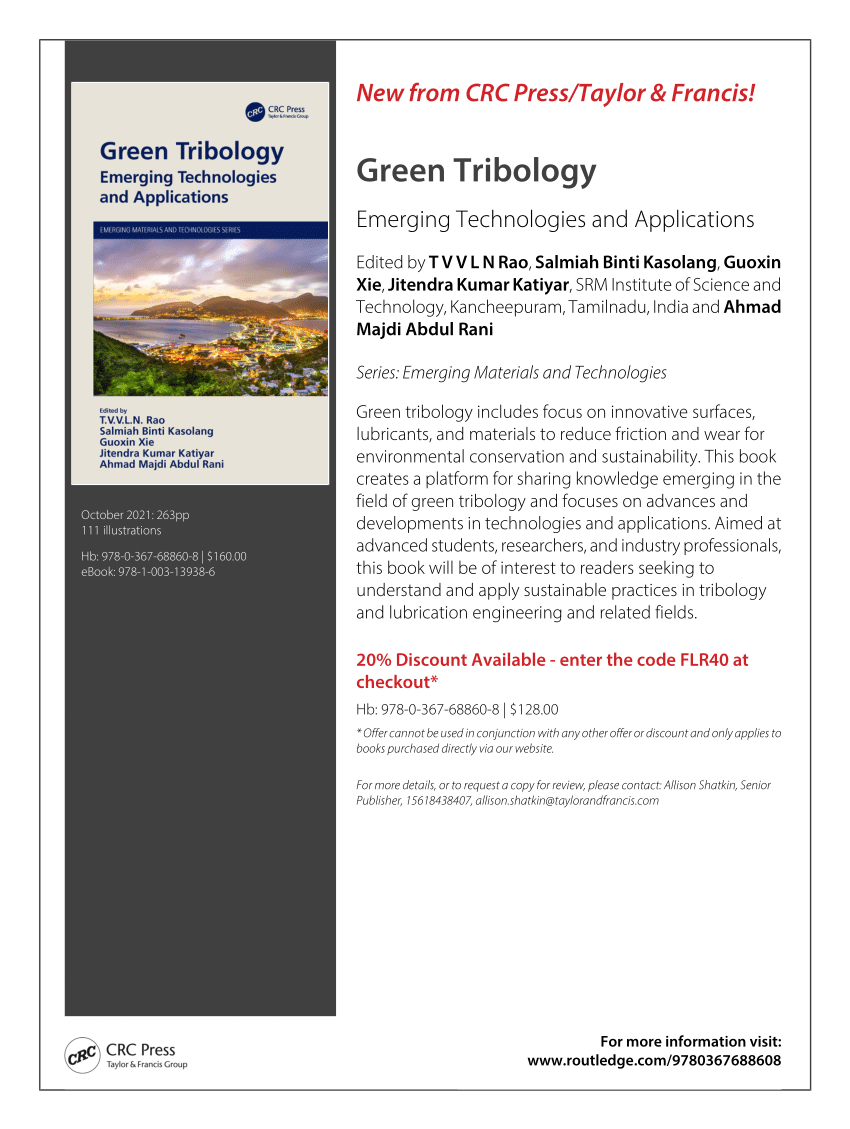 PDF Green Tribology Emerging Technologies And Applications