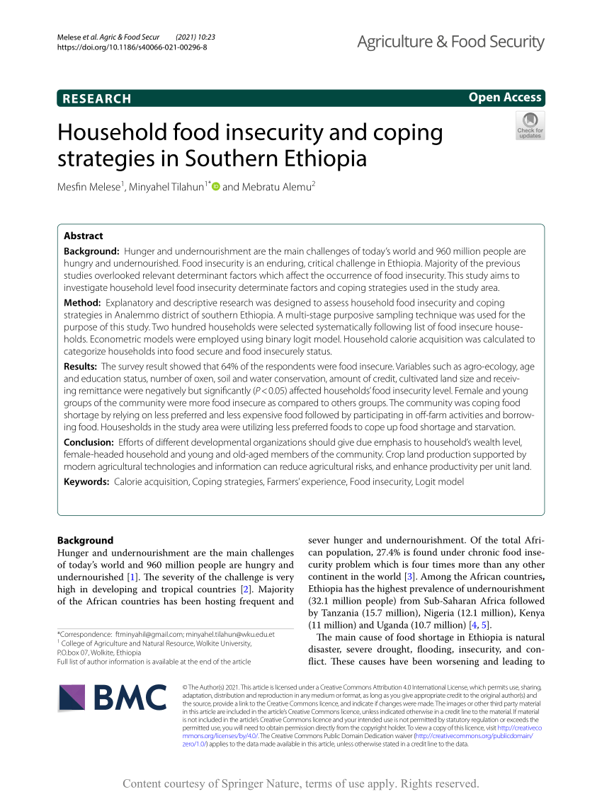PDF) Household food insecurity and coping strategies in Southern