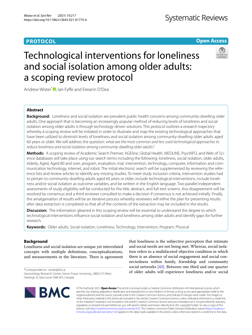 Pdf Technological Interventions For Loneliness And Social Isolation Among Older Adults A 9751