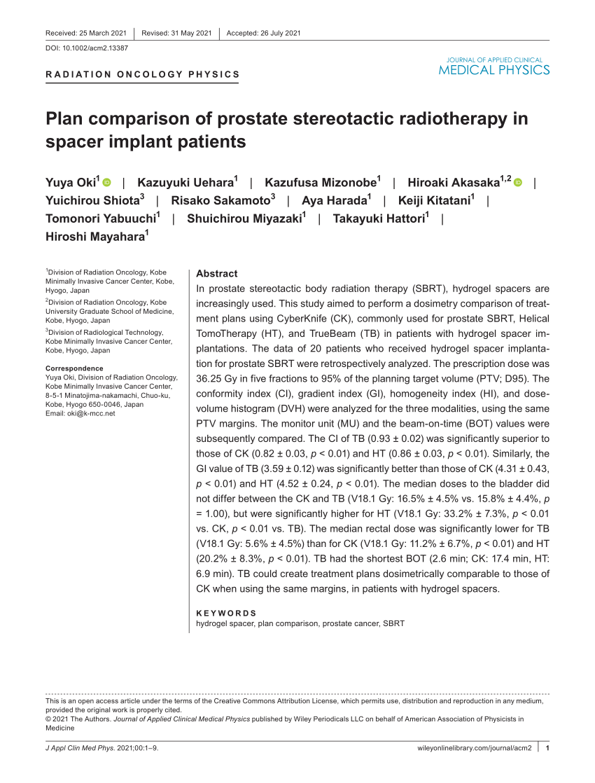 Pdf Plan Comparison Of Prostate Stereotactic Radiotherapy In Spacer Implant Patients 6355