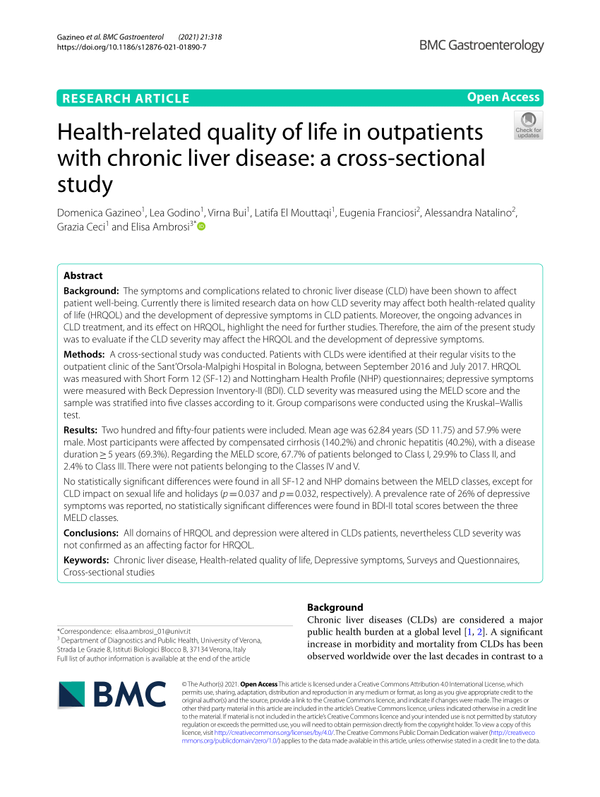 Pdf Health Related Quality Of Life In Outpatients With Chronic Liver