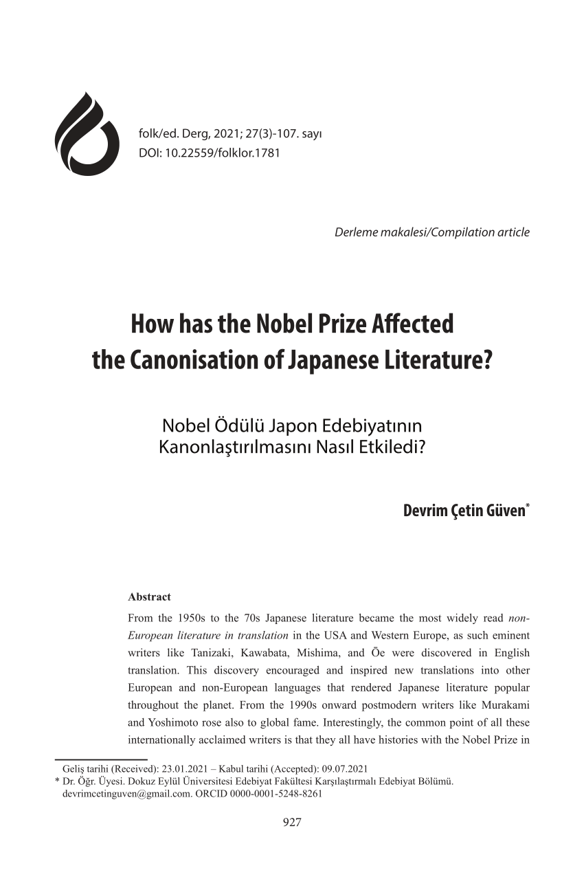 PDF) How has the Nobel Prize Affected the Canonisation of Japanese  Literature?