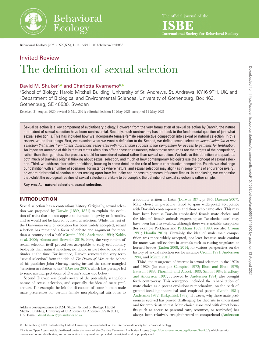 Pdf The Definition Of Sexual Selection