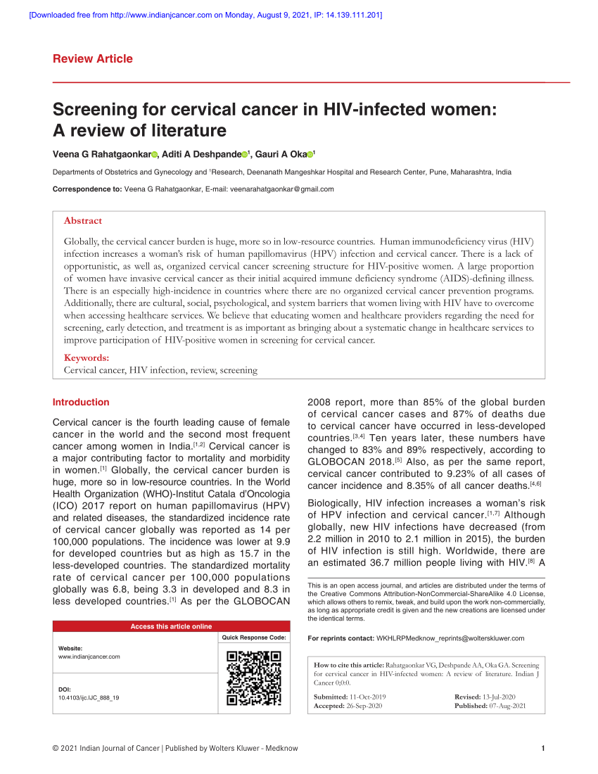 literature review of cervical cancer screening