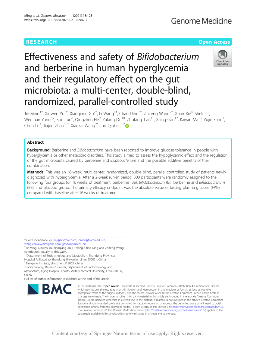 PDF) Effectiveness and safety of Bifidobacterium and berberine in 