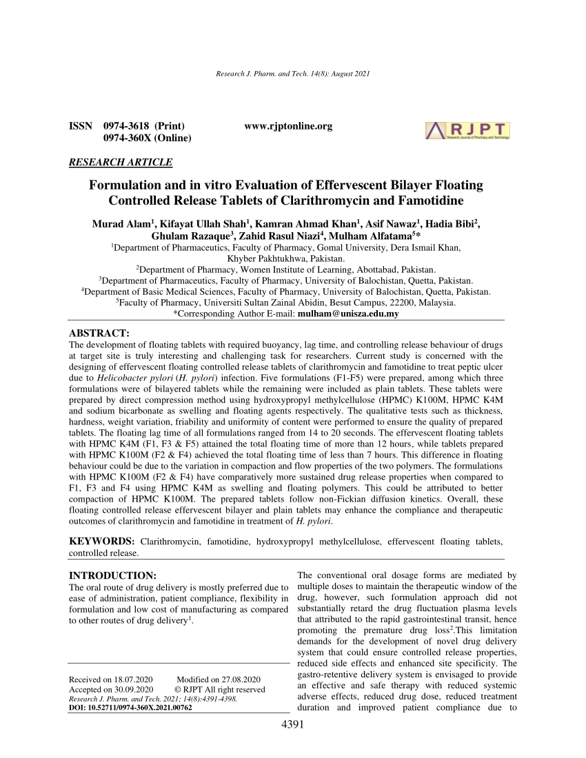 (PDF) Formulation and in vitro Evaluation of Effervescent Bilayer ...