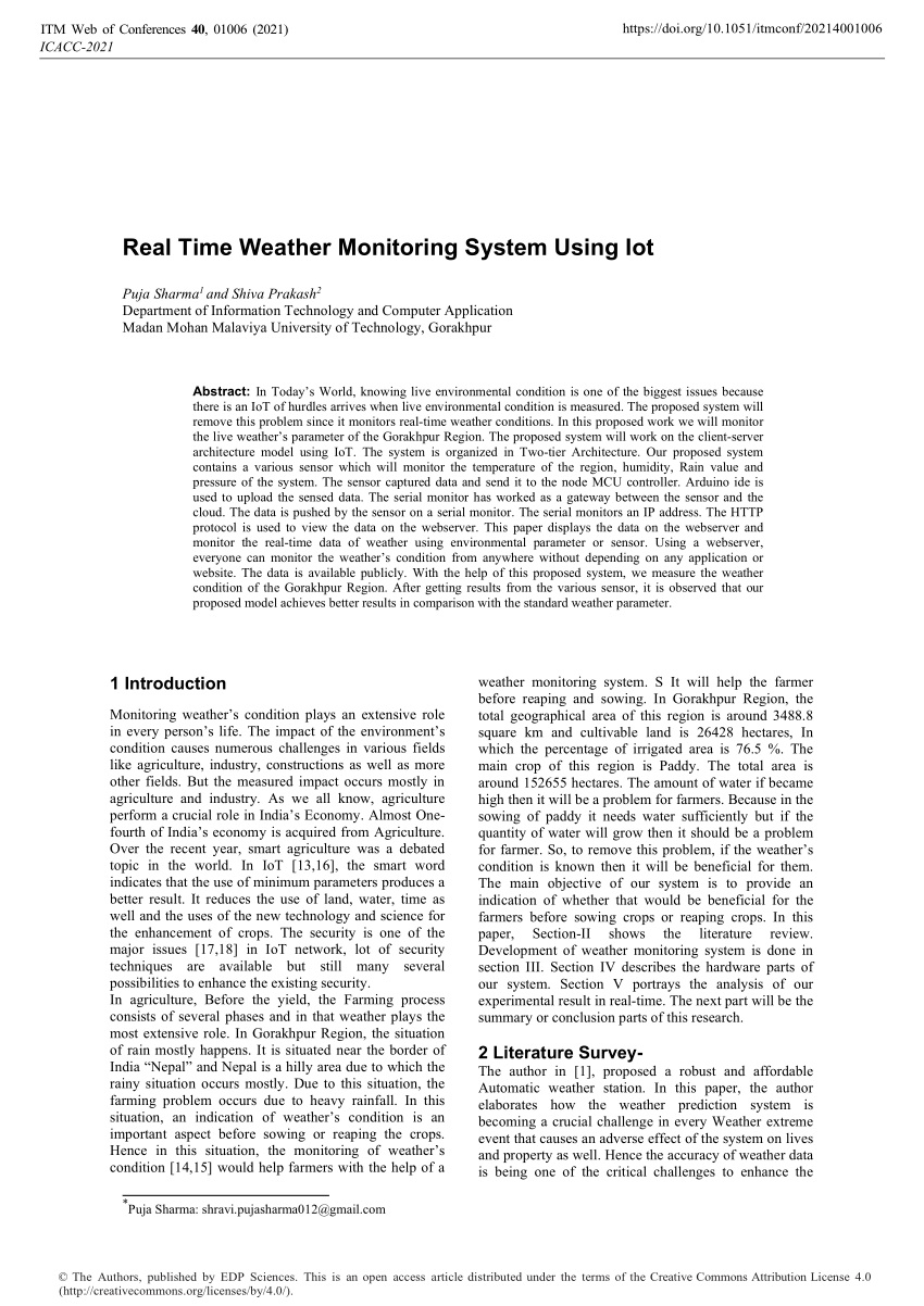 Real-Time Weather Monitoring System Using IoT