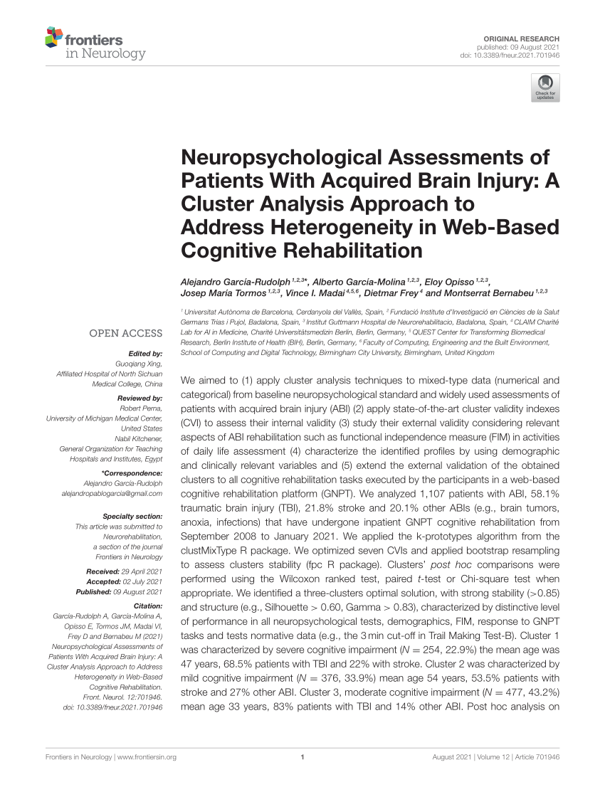 Frontiers  Neuropsychological Assessments of Patients With