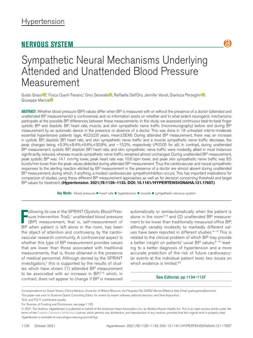 Sympathetic Neural Mechanisms Underlying Attended and Unattended Blood  Pressure Measurement