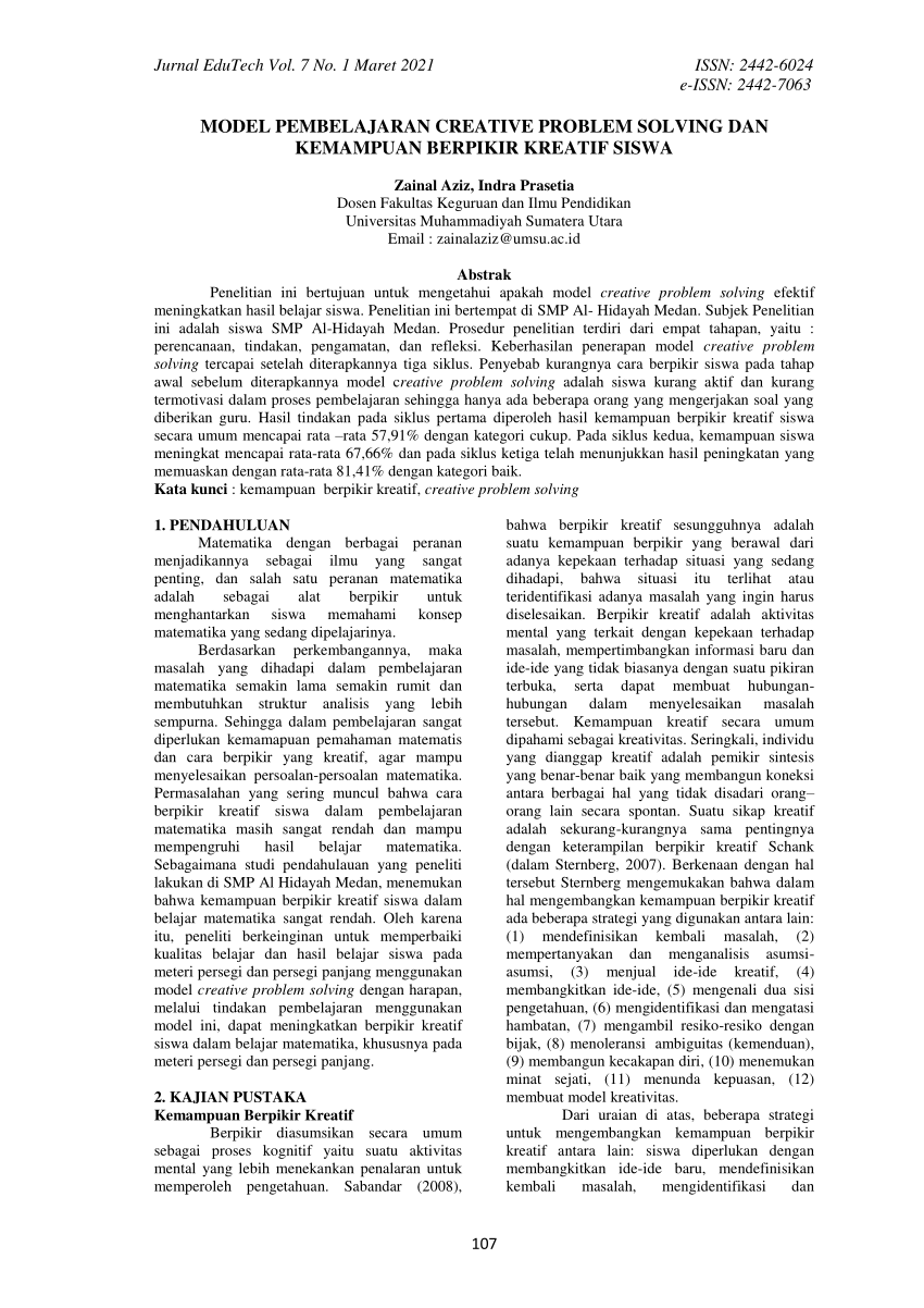 model pembelajaran creative problem solving pdf