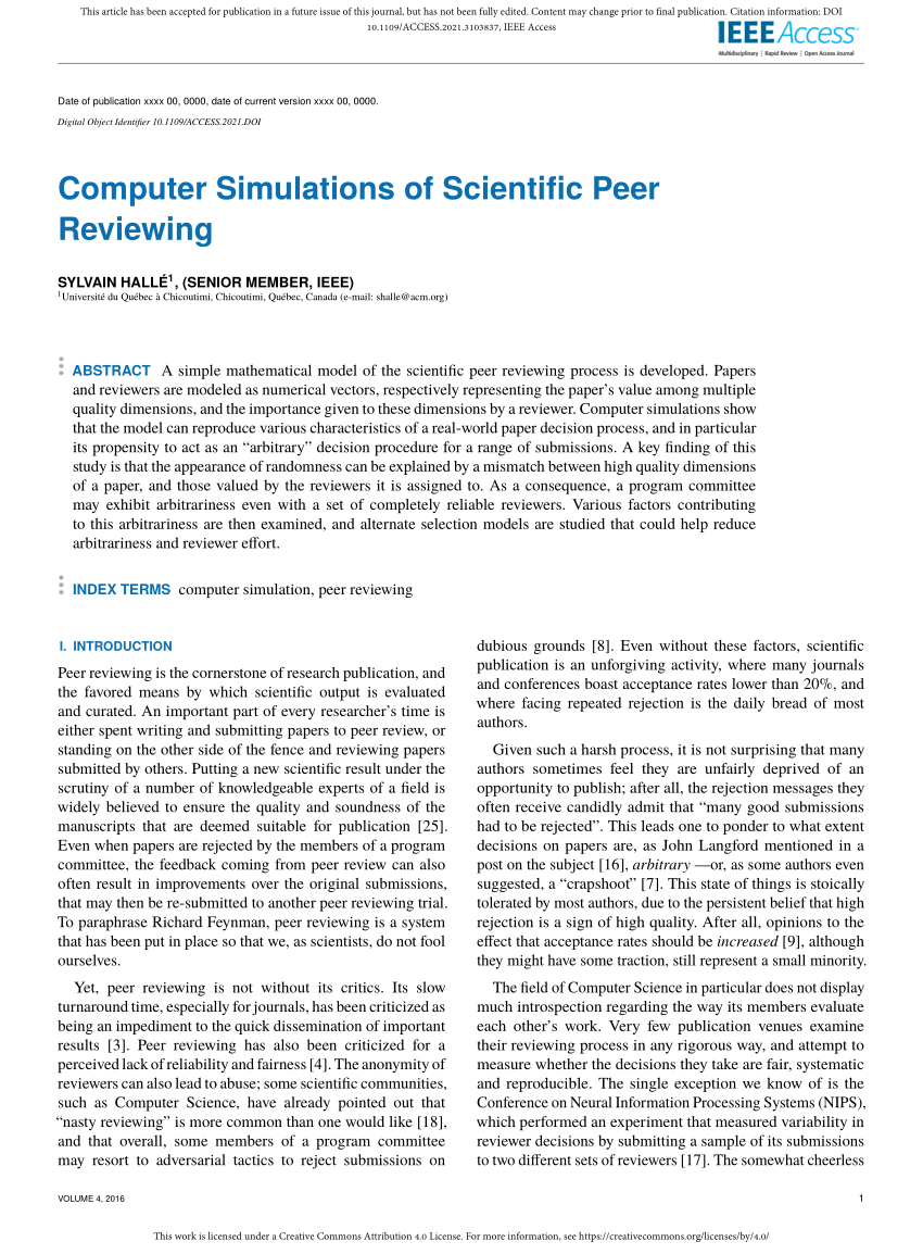 (PDF) Computer Simulations of Scientific Peer Reviewing