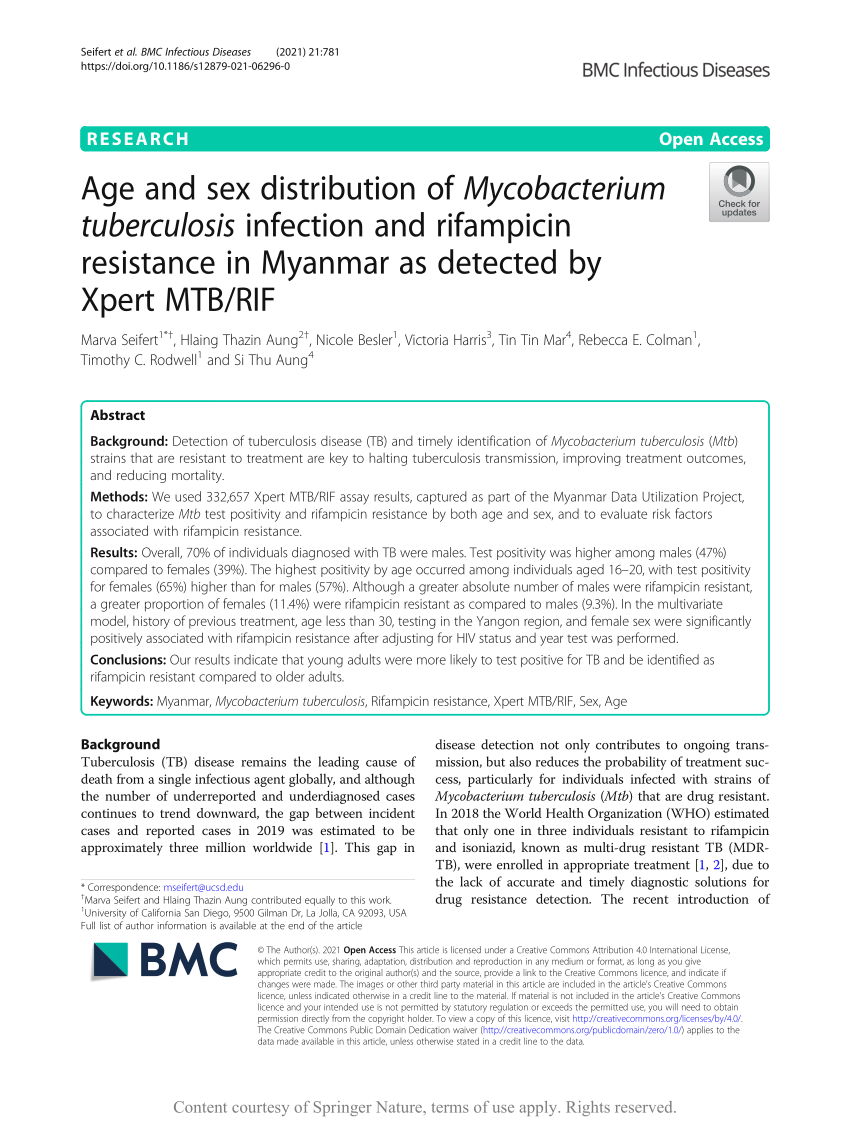Pdf Age And Sex Distribution Of Mycobacterium Tuberculosis Infection And Rifampicin Resistance