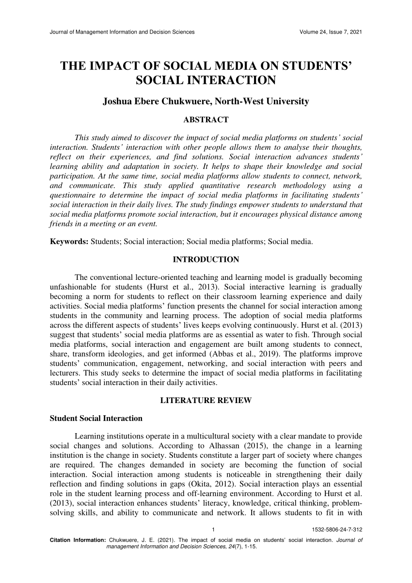 research paper about the impact of social media to students