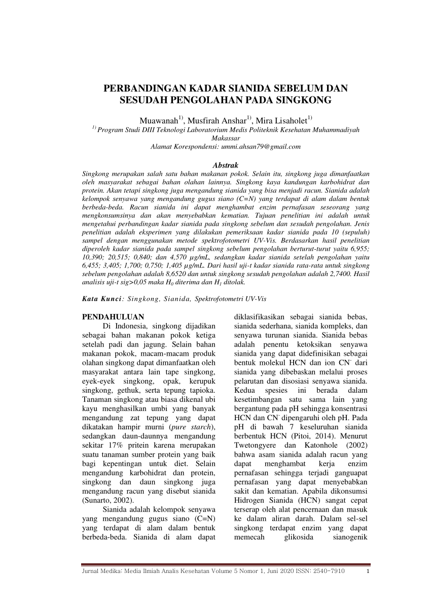 Pdf Perbandingan Kadar Sianida Sebelum Dan Sesudah Pengolahan Pada My Xxx Hot Girl