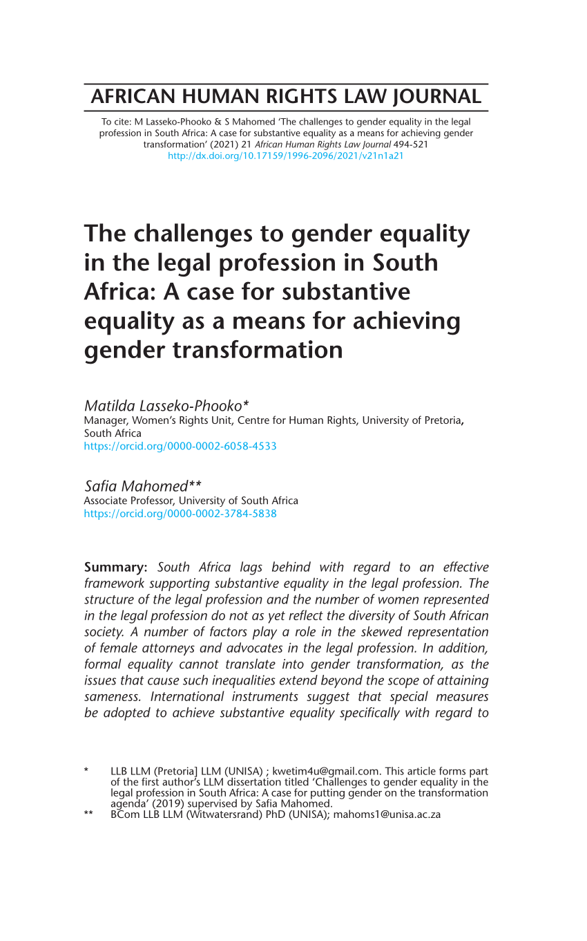 gender equality in south africa essay