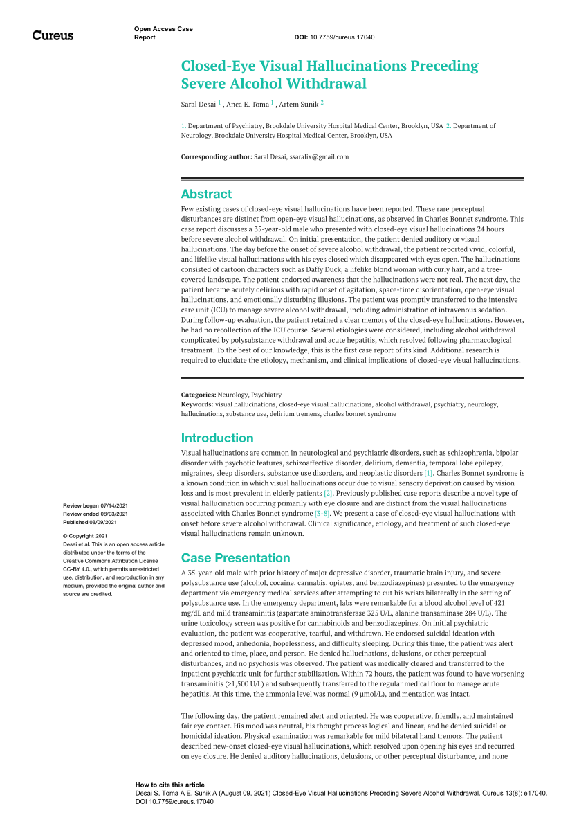 PDF Closed Eye Visual Hallucinations Preceding Severe Alcohol
