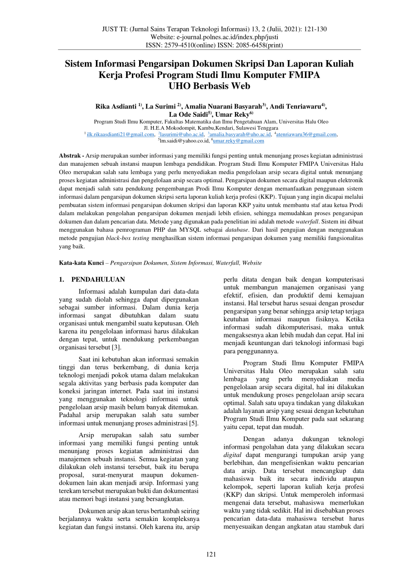 Pdf Sistem Informasi Pengarsipan Dokumen Skripsi Dan Laporan Kuliah Kerja Profesi Program 6204