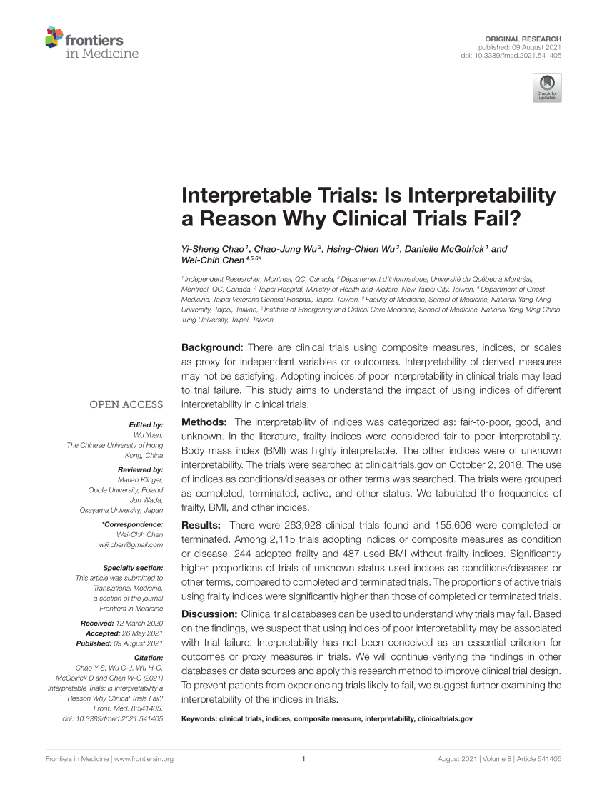 PDF) Interpretable Trials: Is Interpretability a Reason Why Clinical Trials  Fail?