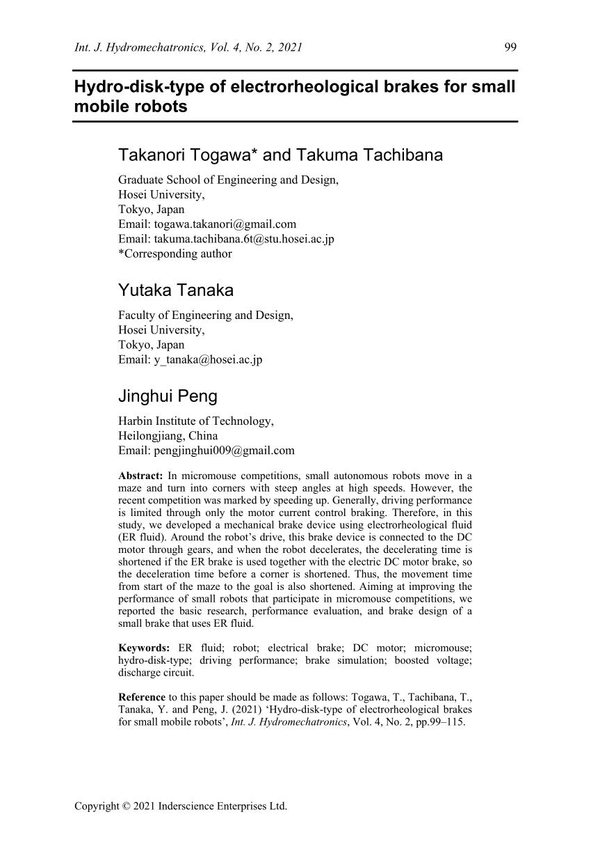PDF) Hydro-disk-type of electrorheological brakes for small mobile