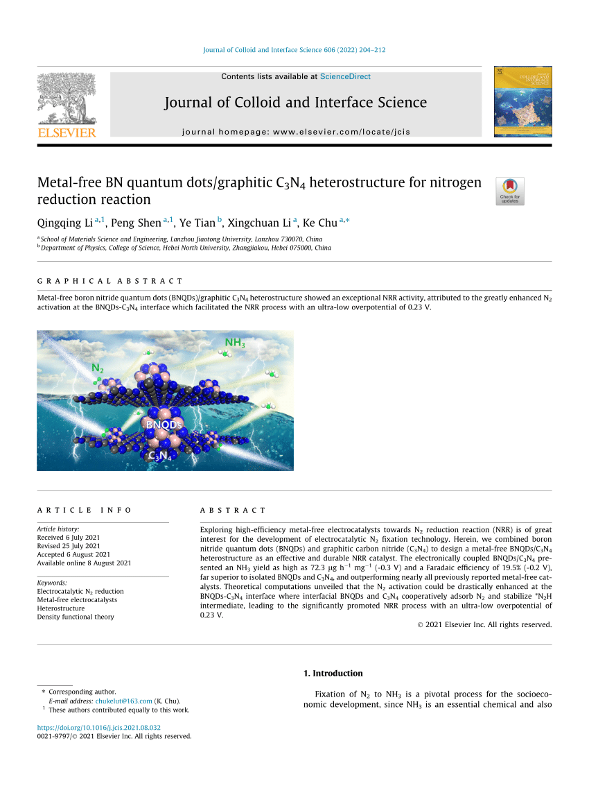 (PDF) Metalfree BN quantum dots/graphitic C3N4 heterostructure for