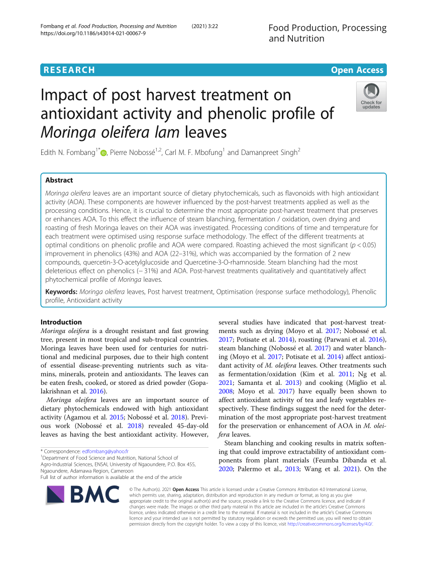 PDF) Impact of post harvest treatment on antioxidant activity and 