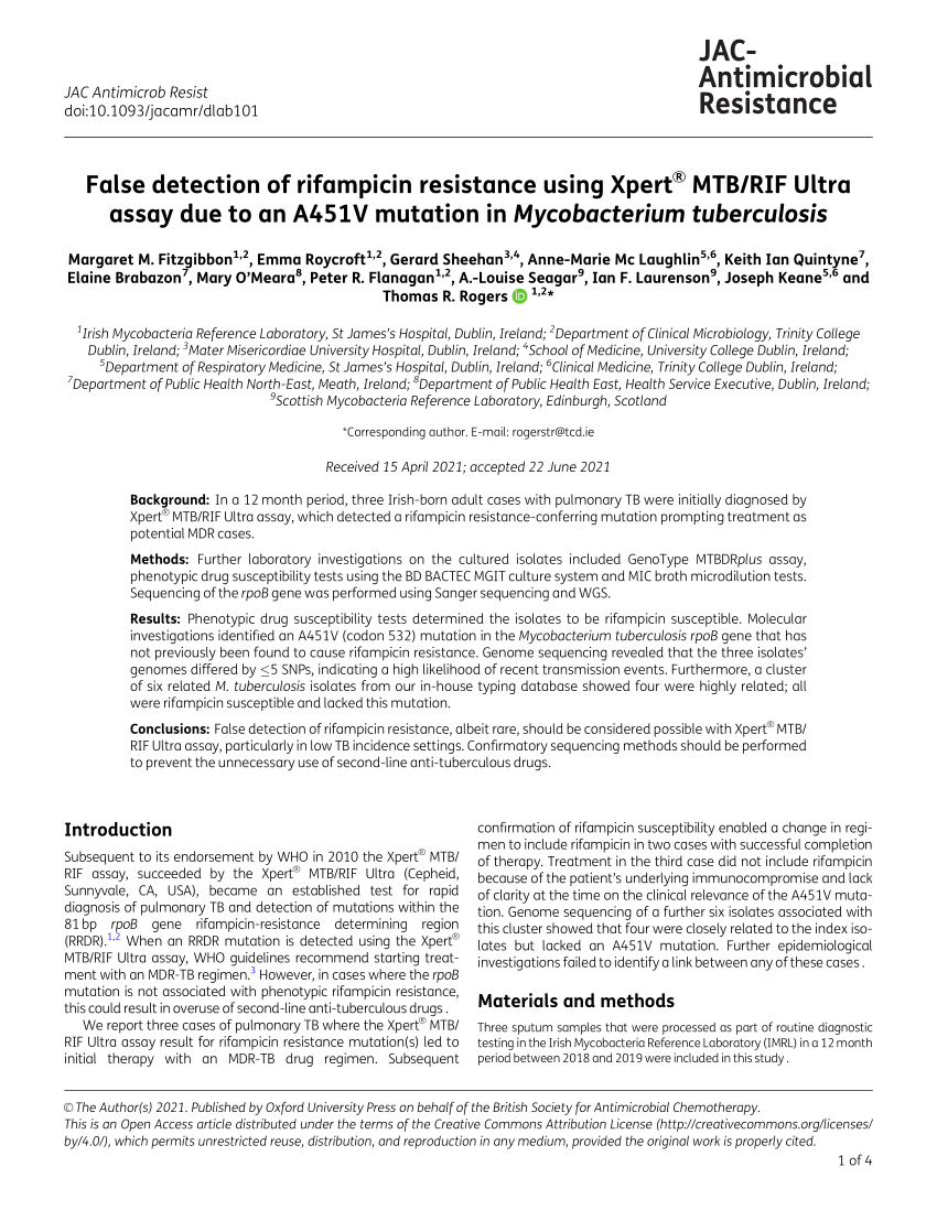 PDF) False detection of rifampicin resistance using Xpert® MTB/RIF 