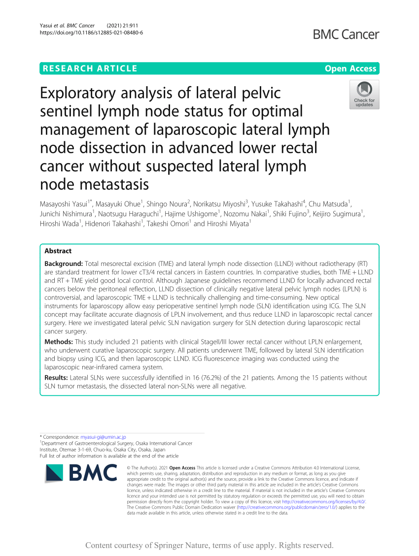 Pdf Exploratory Analysis Of Lateral Pelvic Sentinel Lymph Node Status 3451