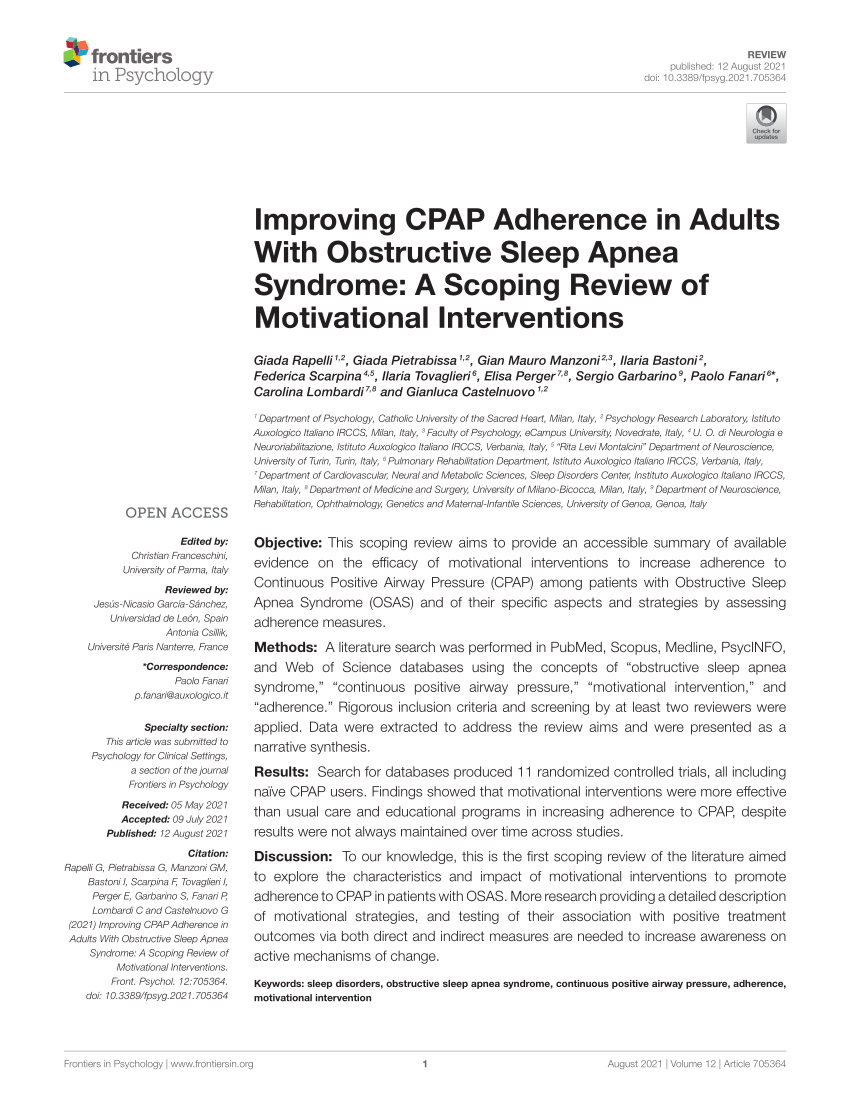 PDF) Improving CPAP Adherence in Adults With Obstructive Sleep Apnea  Syndrome: A Scoping Review of Motivational Interventions