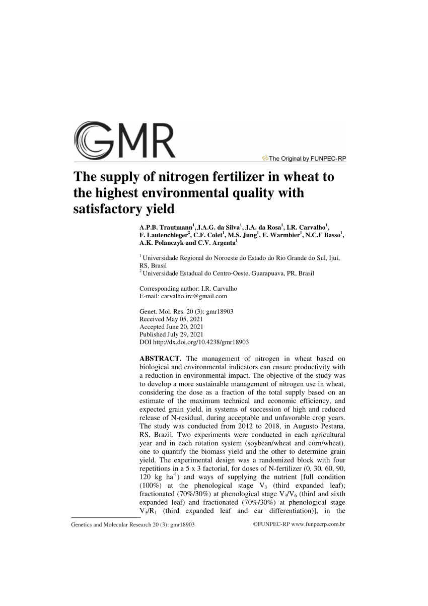PDF) The supply of nitrogen fertilizer in wheat to the highest