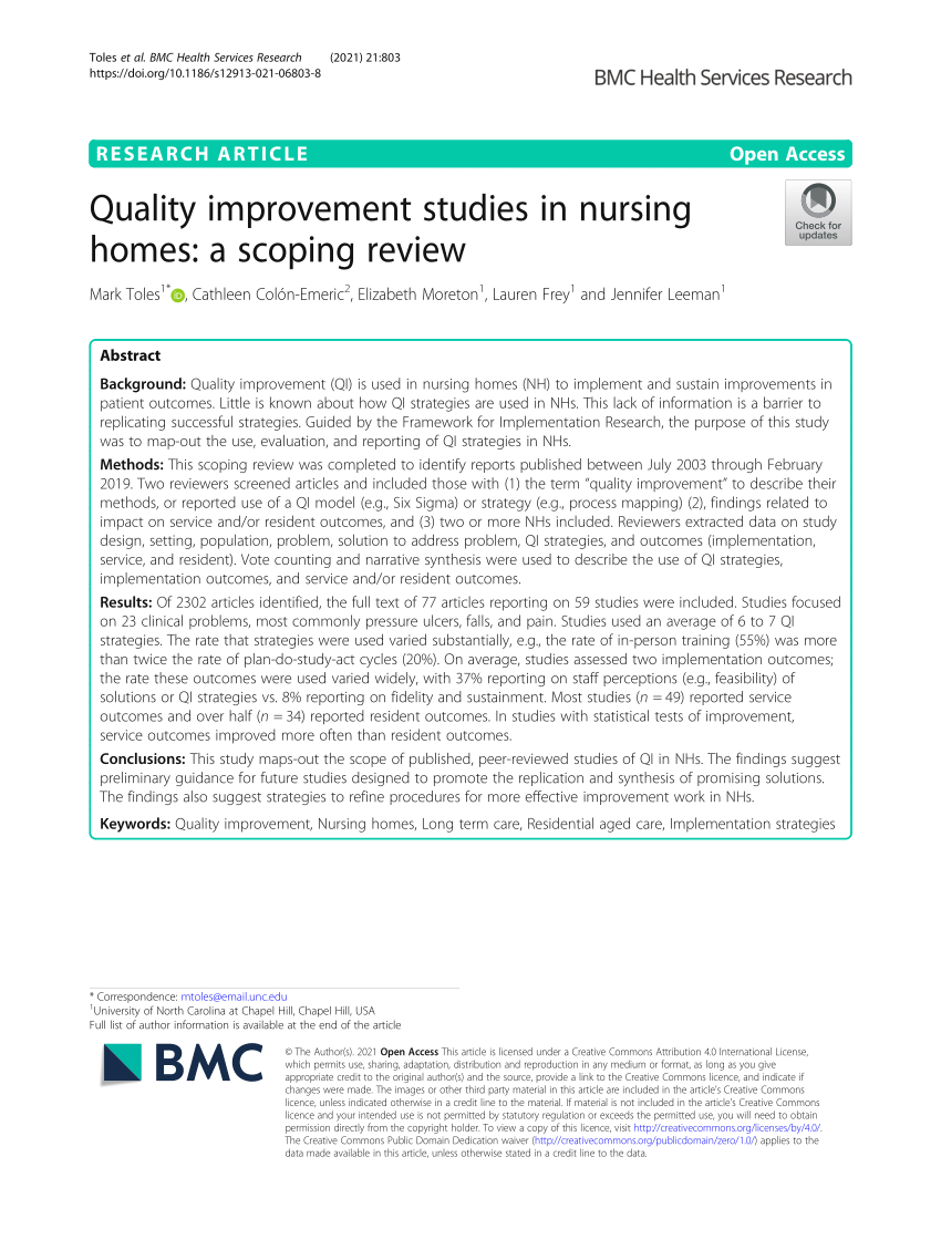 PDF) Quality improvement studies in nursing homes: a scoping review