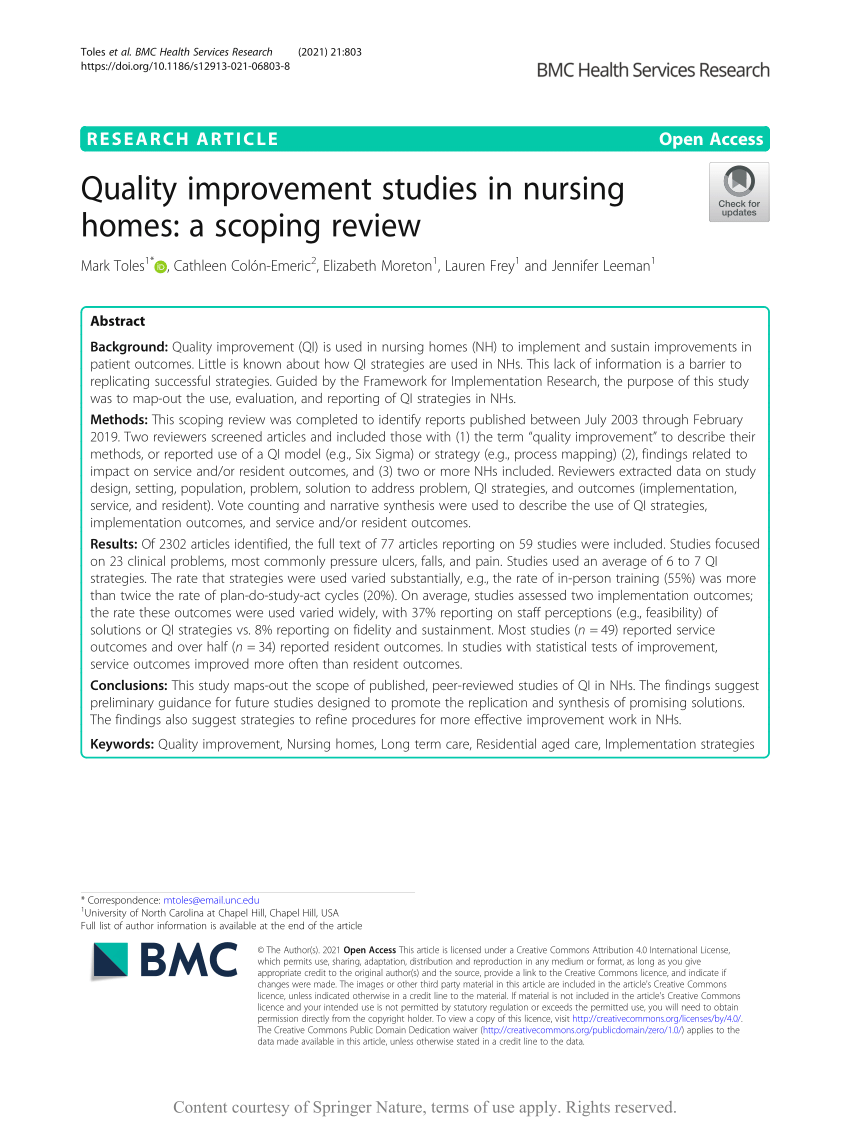 PDF Quality improvement studies in nursing homes a scoping review