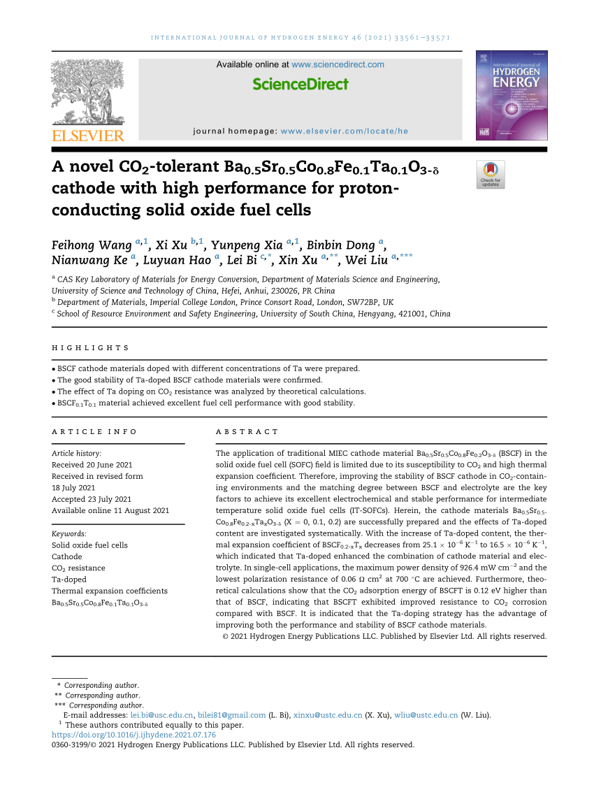 (PDF) A novel CO2tolerant Ba0.5Sr0.5Co0.8Fe0.1Ta0.1O3δ cathode with