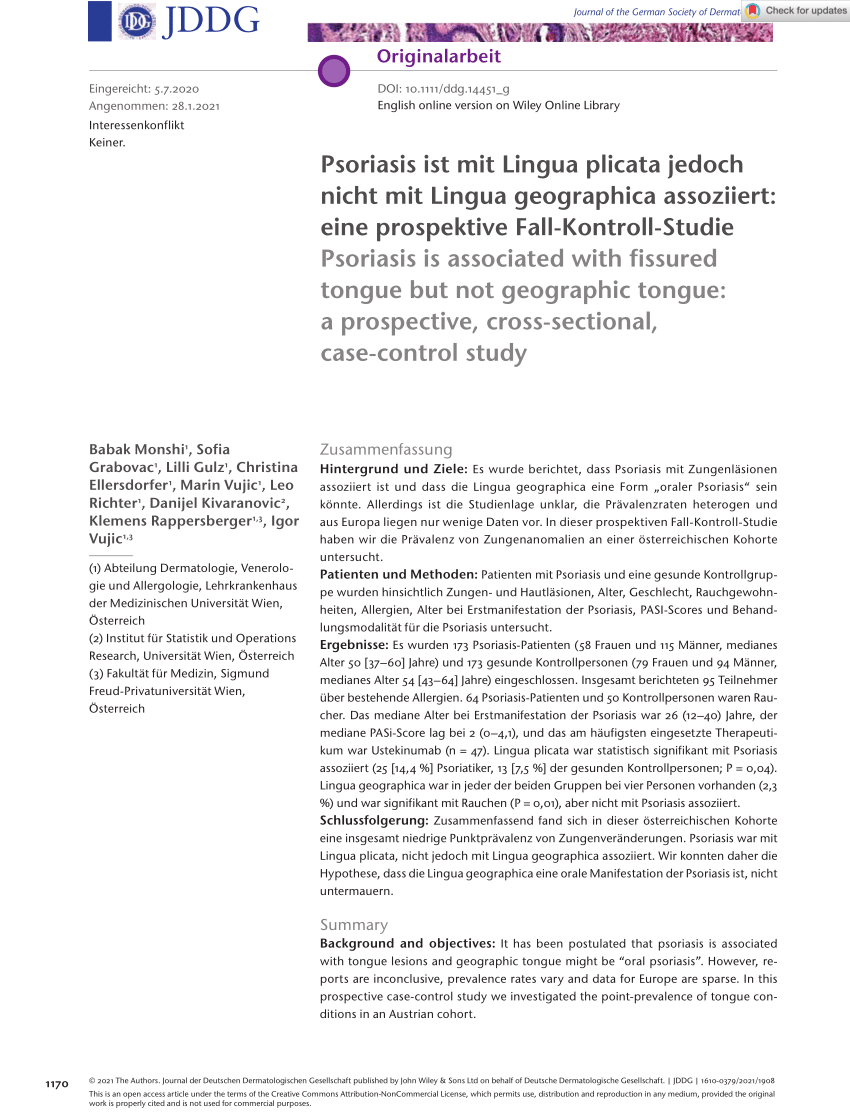 (PDF) Psoriasis ist mit Lingua plicata jedoch nicht mit Lingua