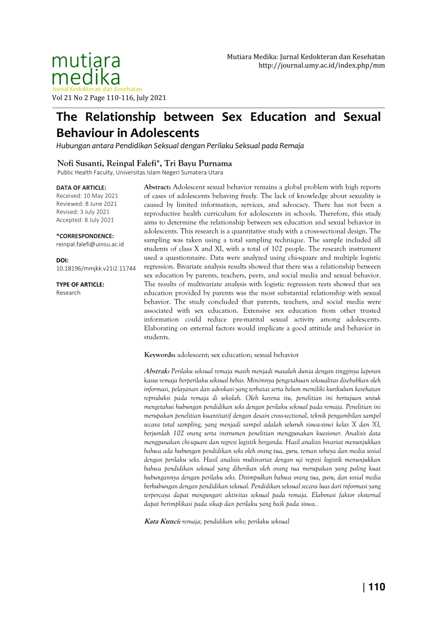 PDF) The Relationship between Sex Education and Sexual Behaviour in  Adolescents