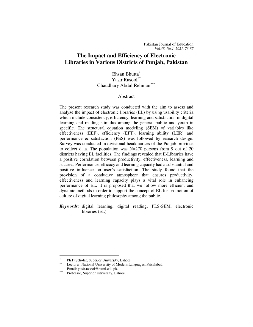 (PDF) The Impact and Efficiency of Electronic Libraries In Various