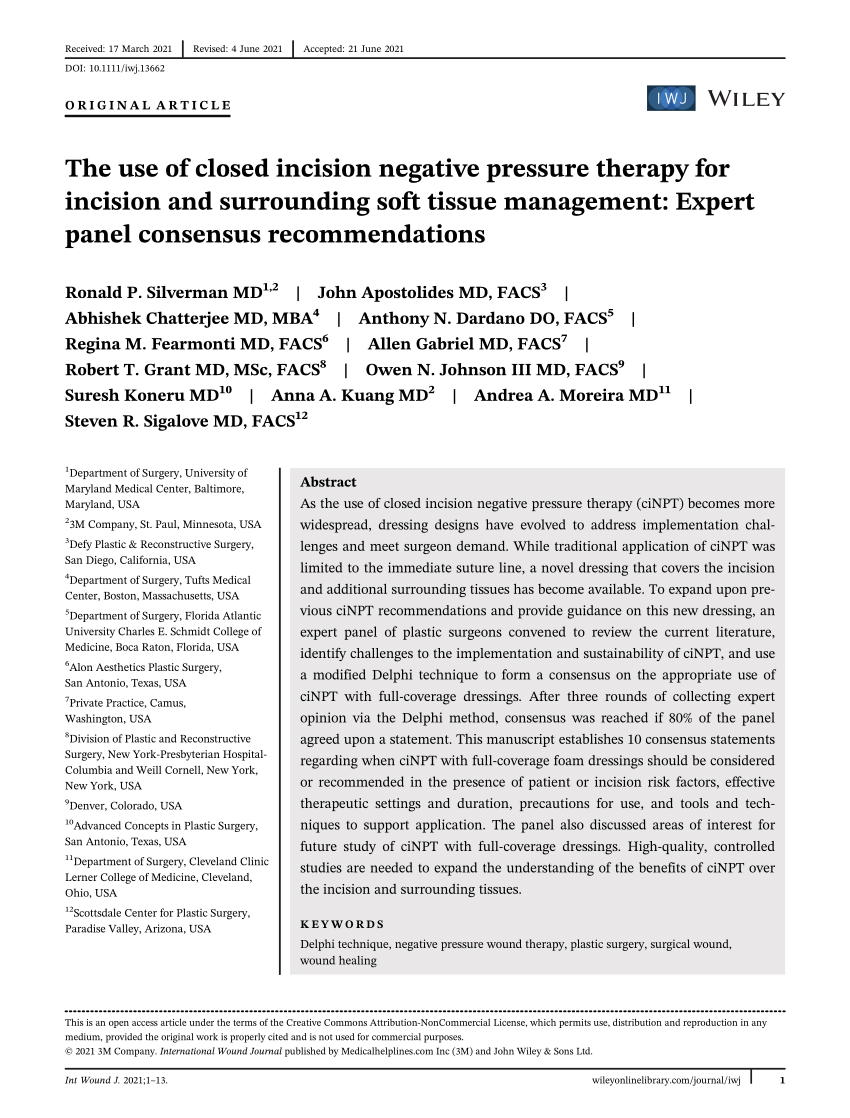 PDF) The use of closed incision negative pressure therapy for