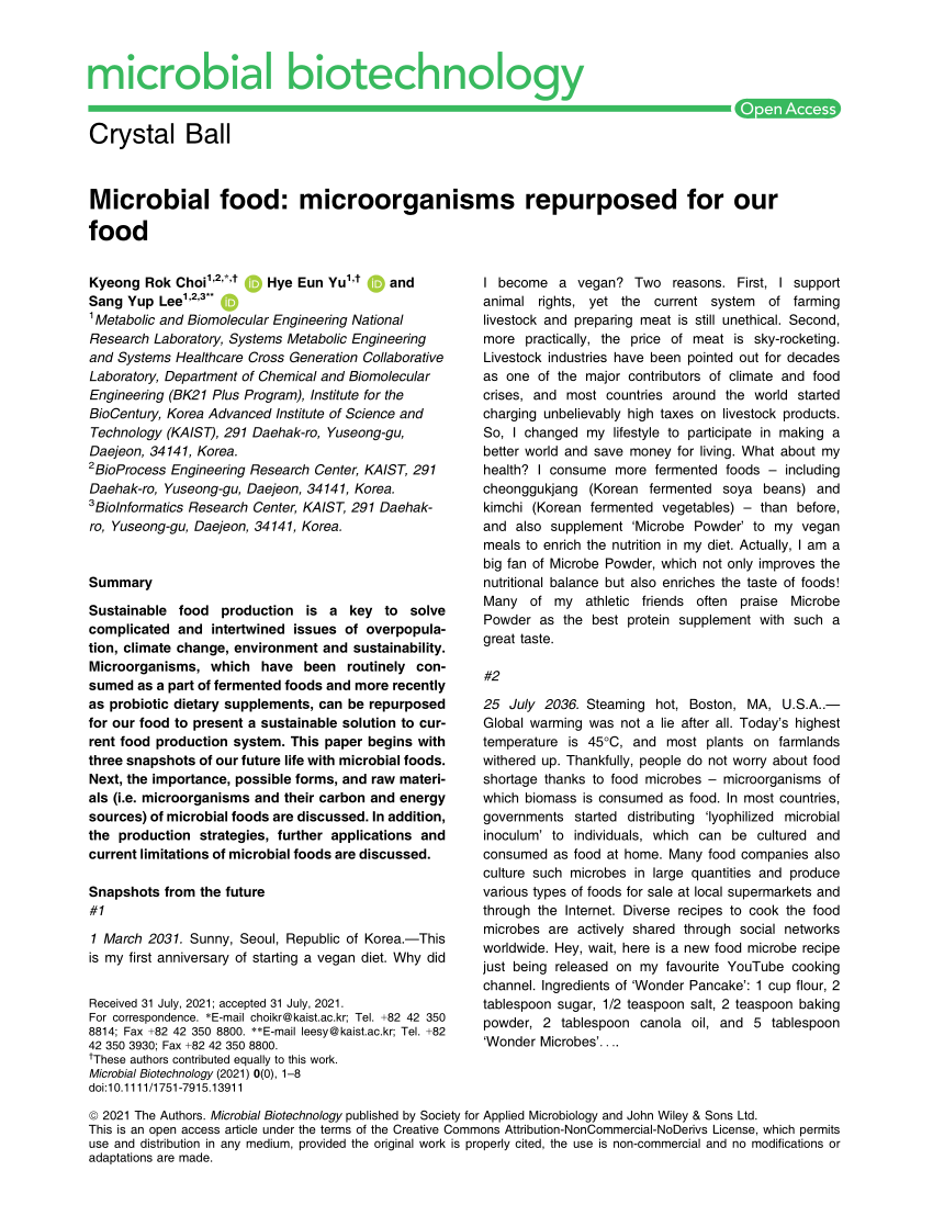 PDF) Microbial food: microorganisms repurposed for our food