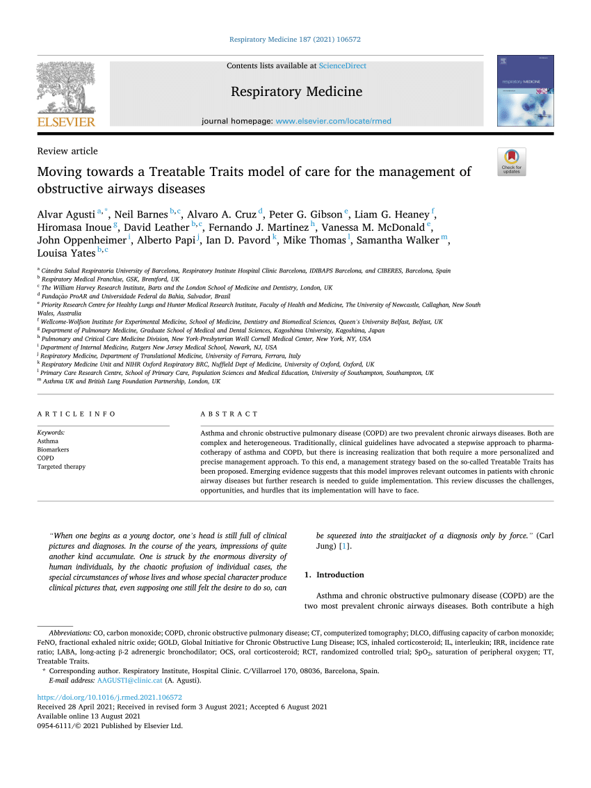 Moving towards a Treatable Traits model of care for the management of  obstructive airways diseases - ScienceDirect