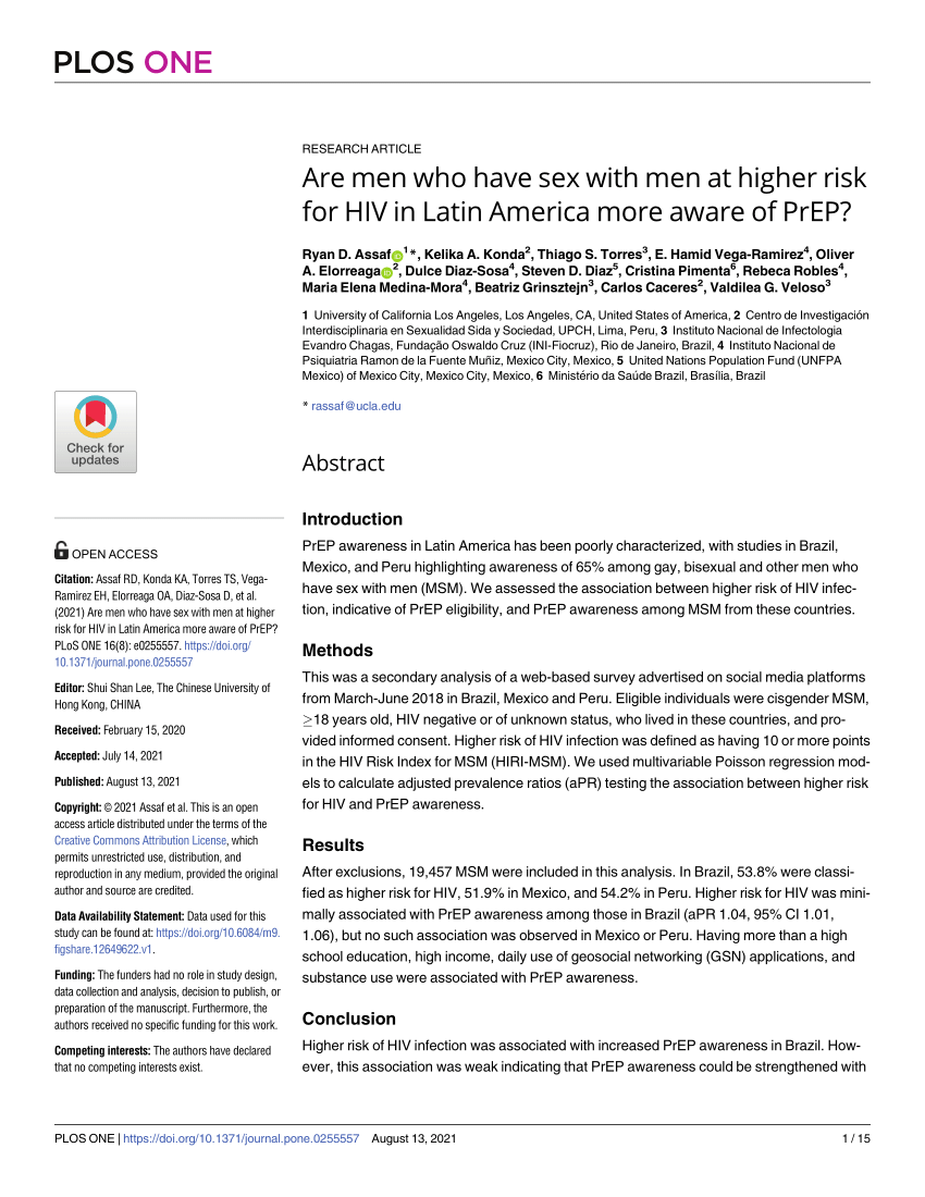 PDF) Are men who have sex with men at higher risk for HIV in Latin America  more aware of PrEP?